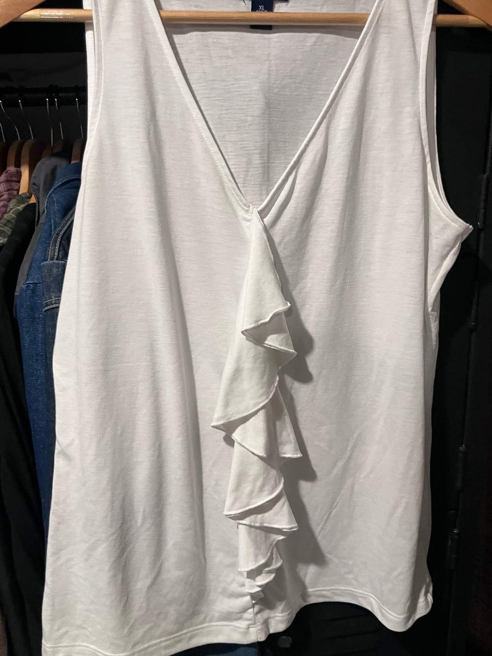 Chaps white Ruffle Front Sleeveless Top